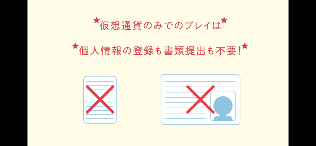 ビットスターズは仮想通貨のみでプレイする場合に限り、書類の提出は不要です