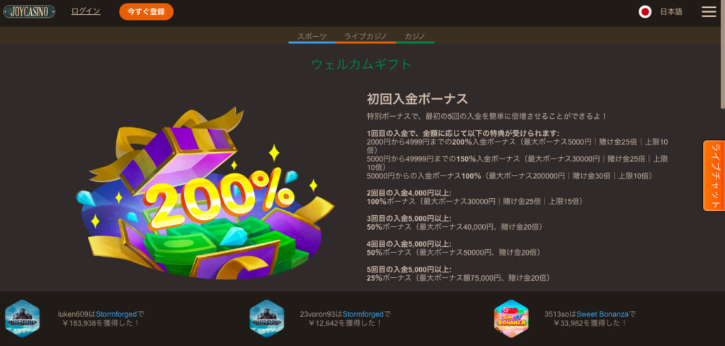 初回入金ボーナス