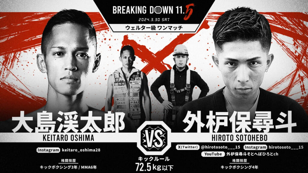 BREAKING DOWN11.5
2024.3.30.SAT
大島渓太郎 VS. 外枦保尋斗