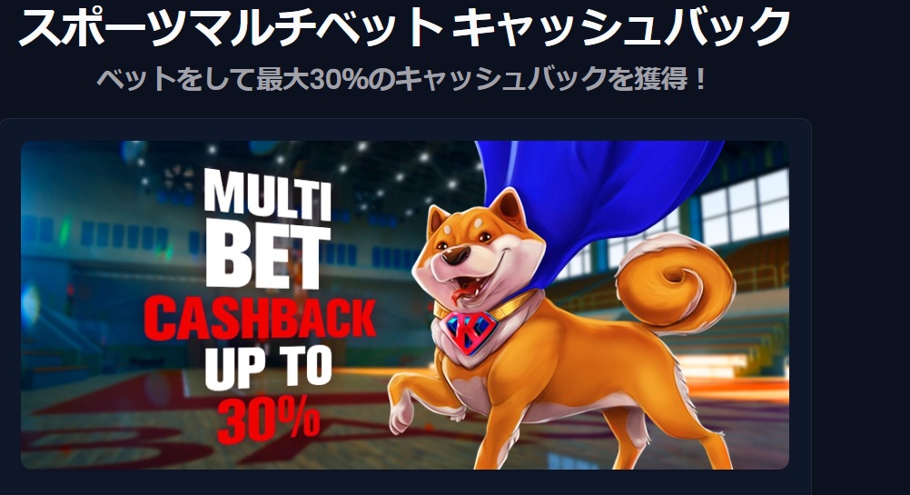 スポーツマルチベットキャッシュバック ベットをして最大30％のキャッシュバックを獲得！