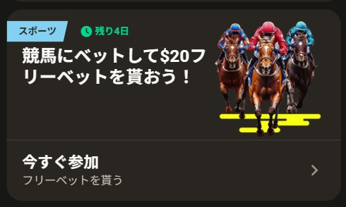 スポーツ 競馬にベットして$20フリーベットを貰おう!
