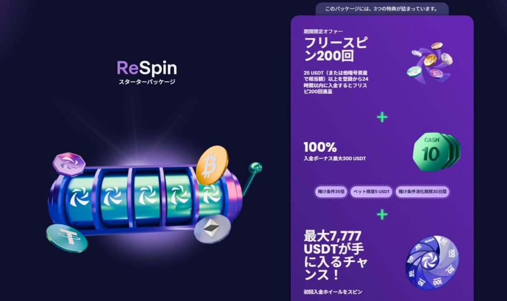 リスピンカジノの初回入金ボーナス